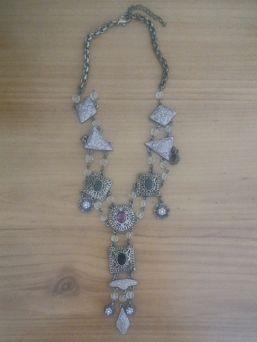 Vintage-Inspired Silver Tone Multistone Pendant Necklace